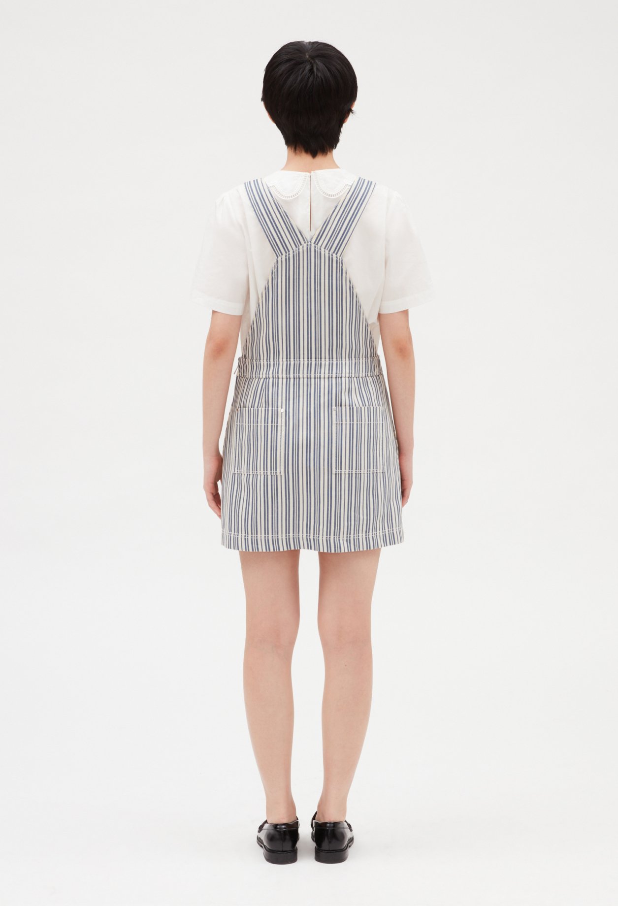 Robe salopette courte denom &agrave; rayures