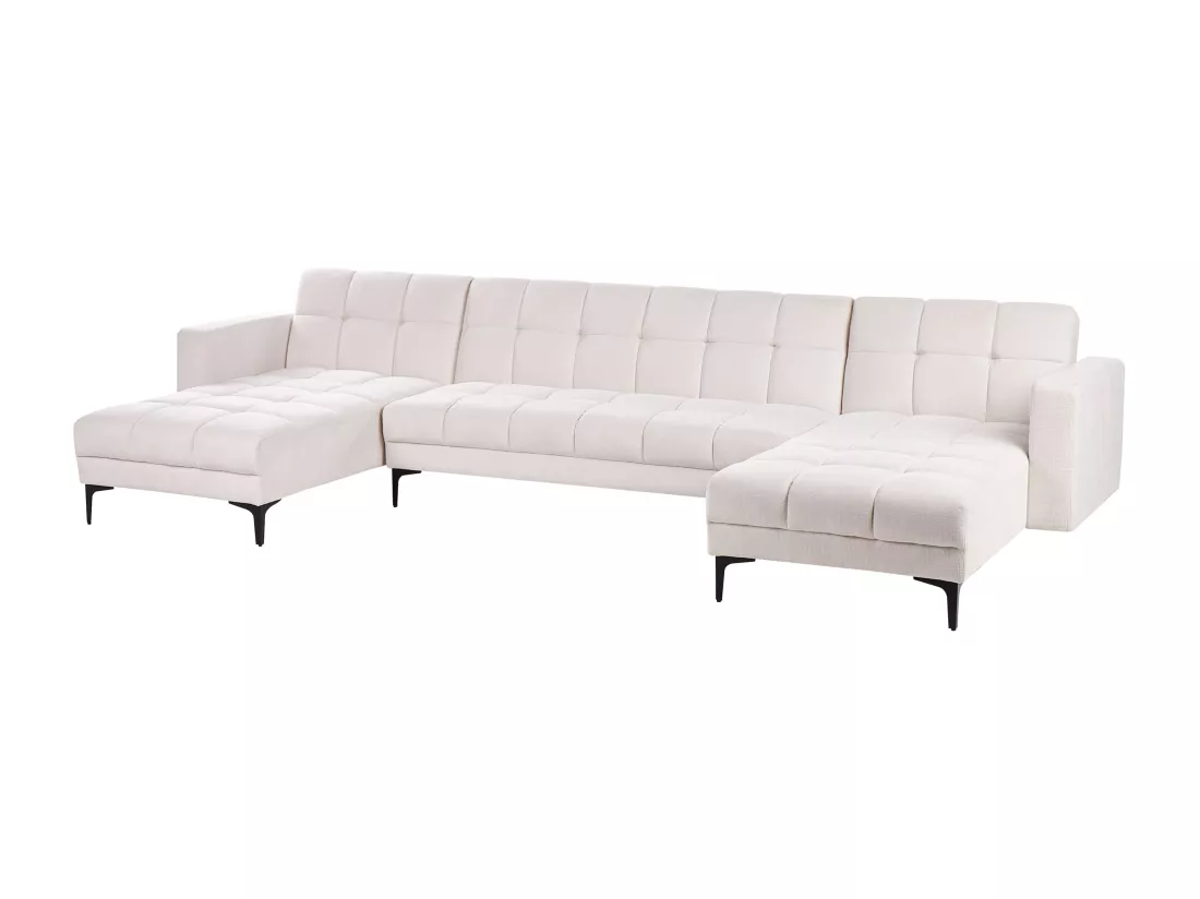 Canapé-lit 5 places en tissu en forme de U blanc cassé ALNES