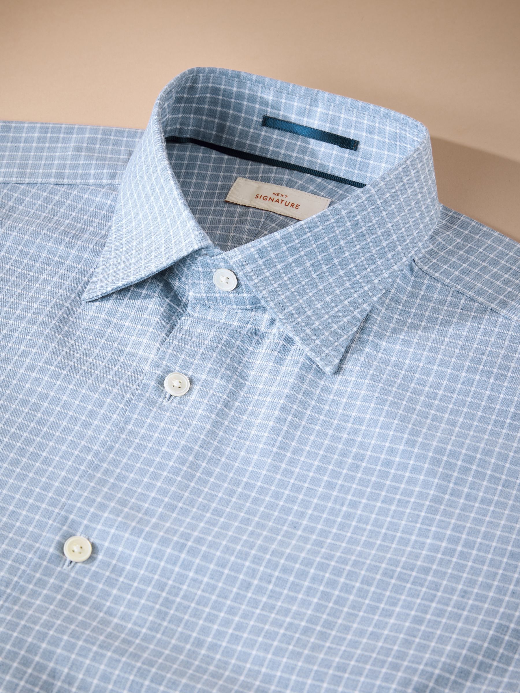 Blauw met rastermotief - Signature premium overhemd met textuur