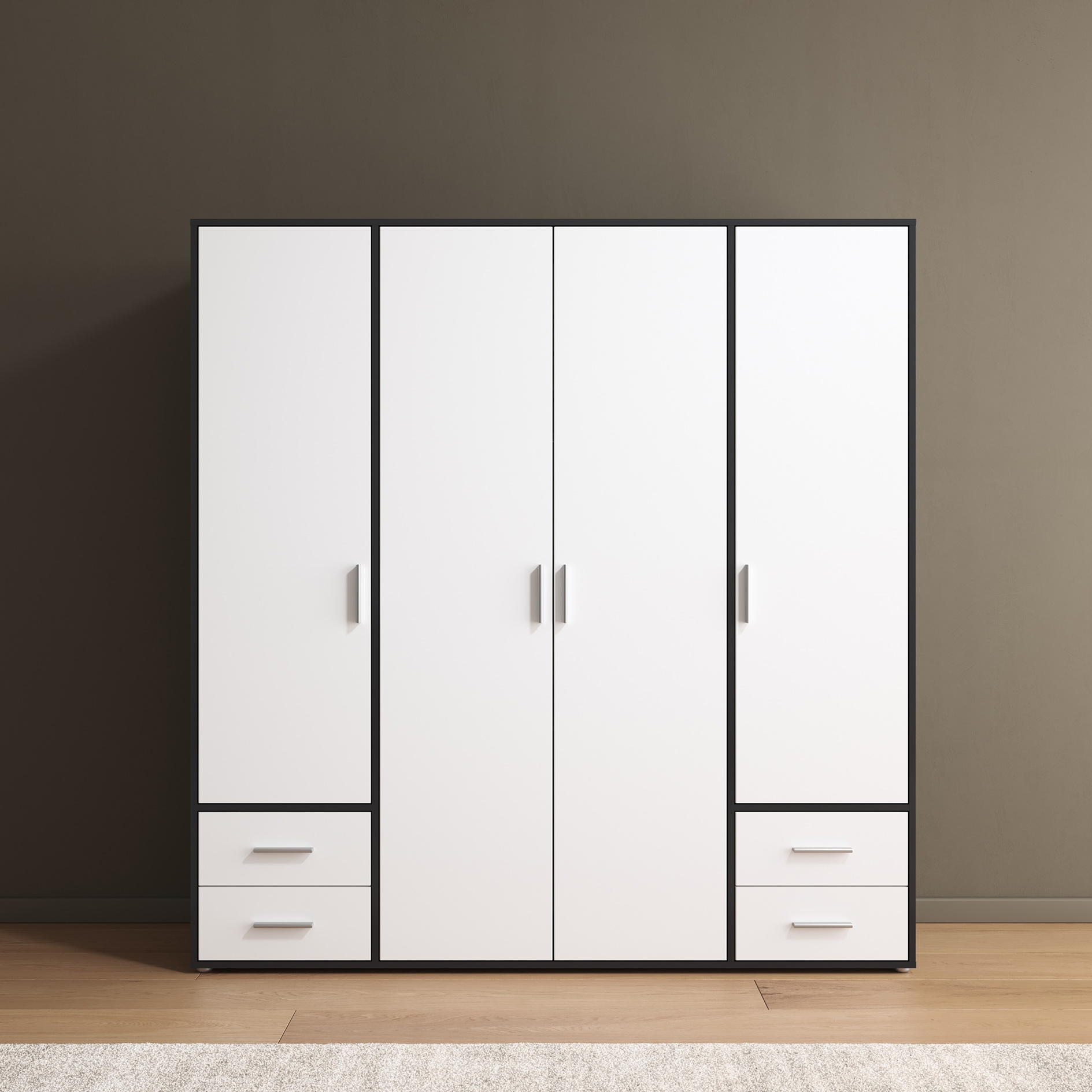Drehtürenschrank - alpinweiß - grau metallic - 187 cm