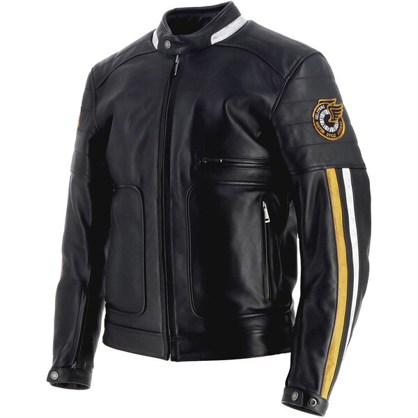 Helstons - Blouson Vulcan Cuir Rag Noir / Blanc / Jaune
