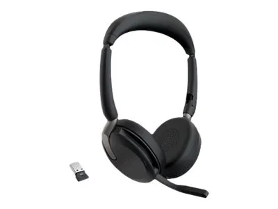 Jabra Evolve2 65 Flex UC Stereo - Headset - på øret - Bluetooth - trådløs - aktiv støjfjerning - USB-A - sort - Optimeret til UC