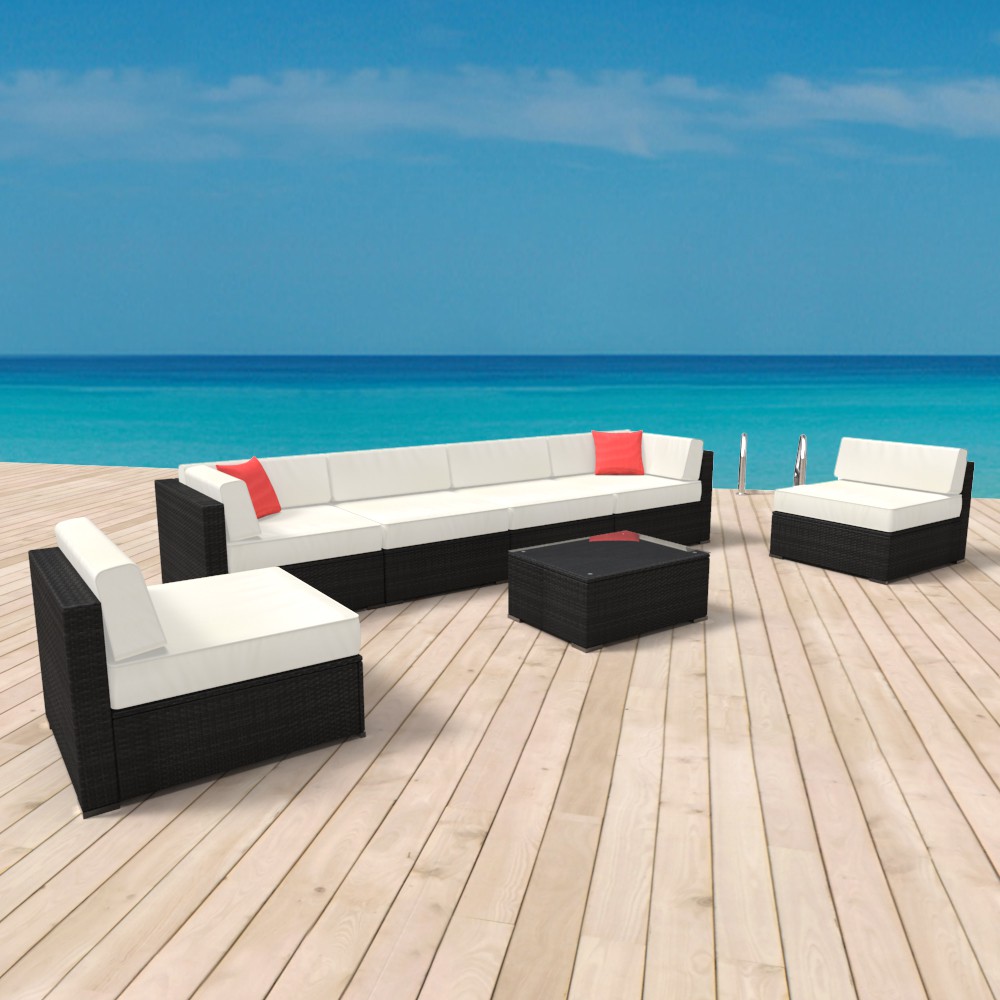 Rattanlounge SYDNEY schwarz/weiss