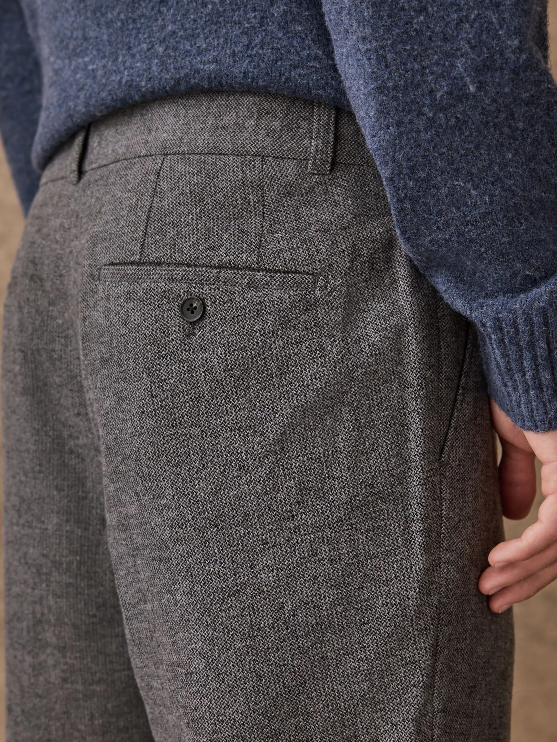 Grijs - Regular Tapered Fit Smart Textured Trousers With Wool