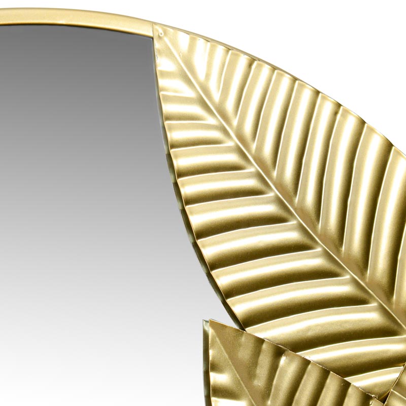 Miroir rond à feuilles dorées