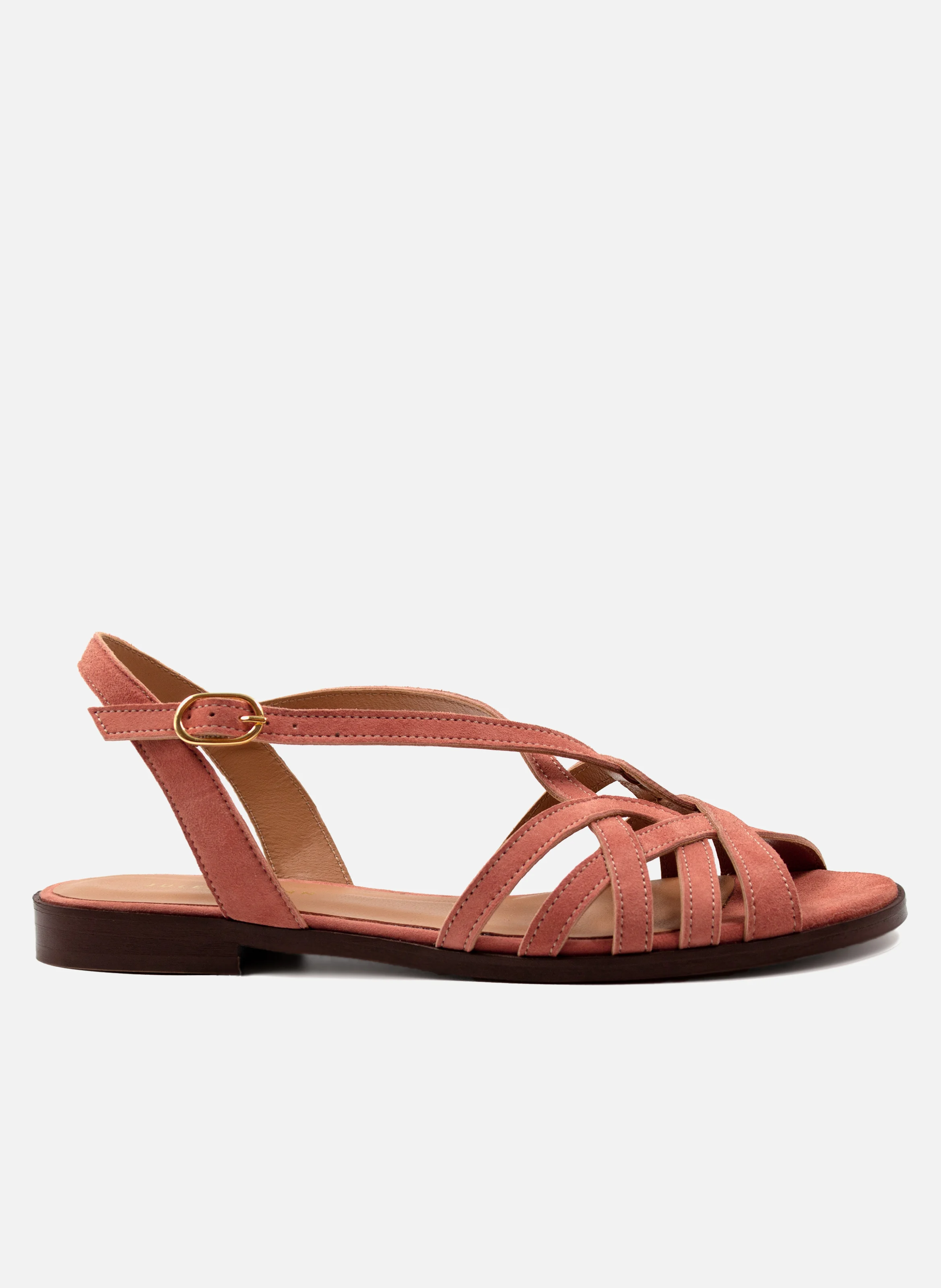 Sandales plates brides cuir daim | Rose