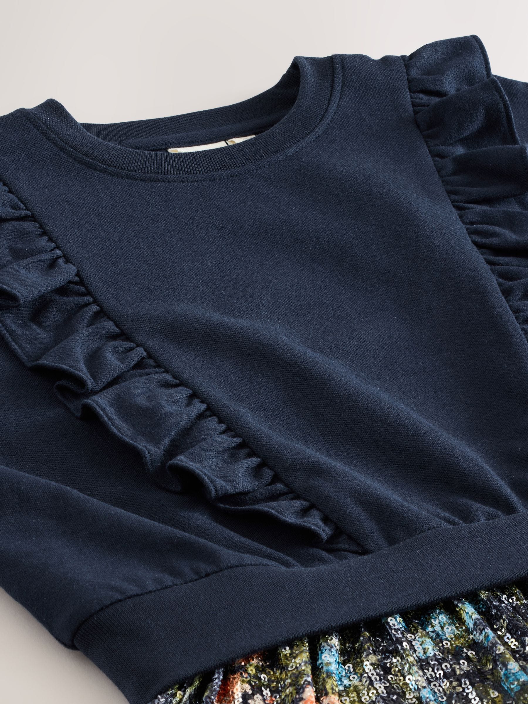 Marineblauw - Laura Ashley - Mock-sweatjurk met ruche