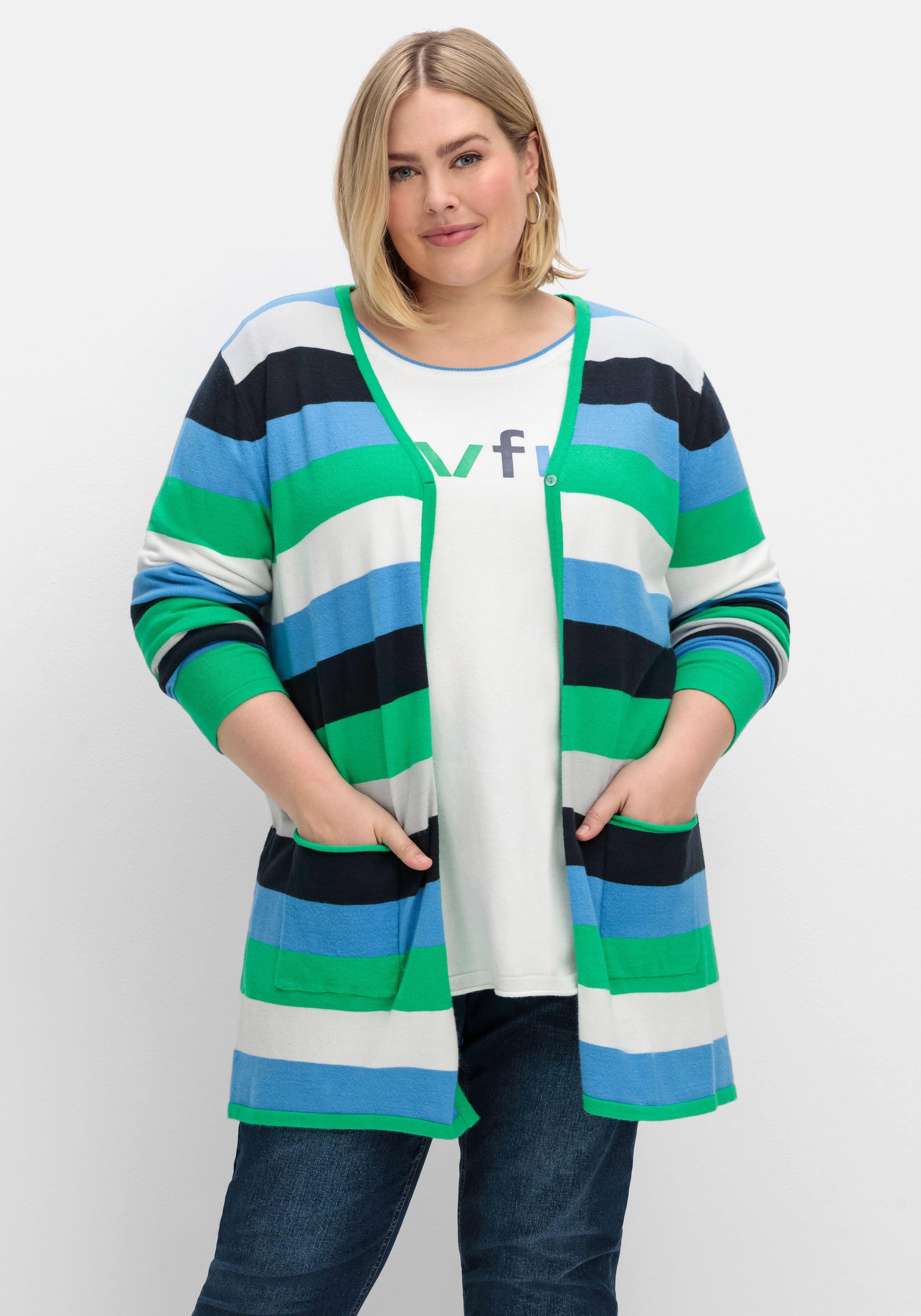 Longstrickjacke mit Blockstreifen und Taschen