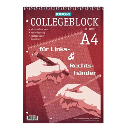 Stylex Collegeblock DIN A4, kariert, für Rechts & Linkshänder geeignet, 10 Stück