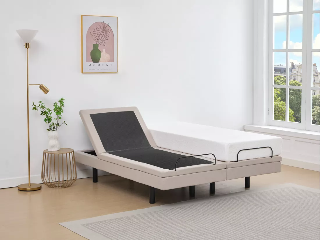 Sommier électrique de relaxation déco - 2 x 80 x 200 cm - Tissu - Beige - ALPANA de YSMÉE