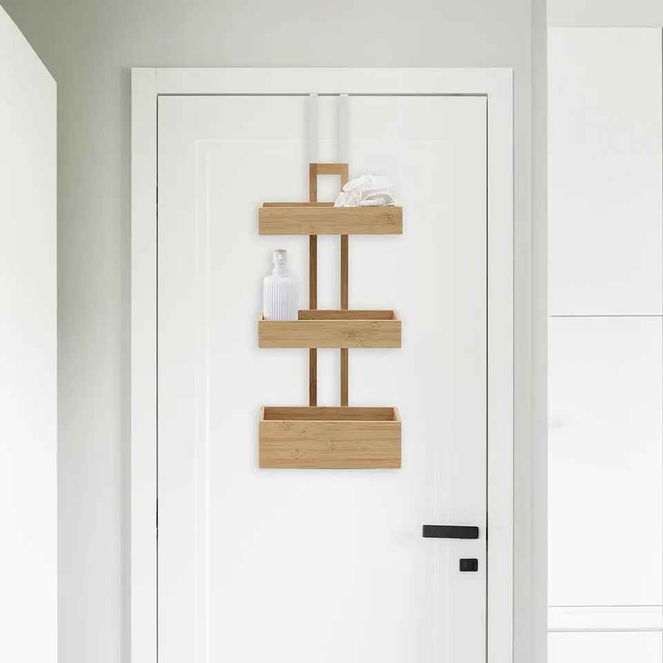 5Five Opbergmanden deur - 3-laags - bamboe - bruin - 28x19x75cm