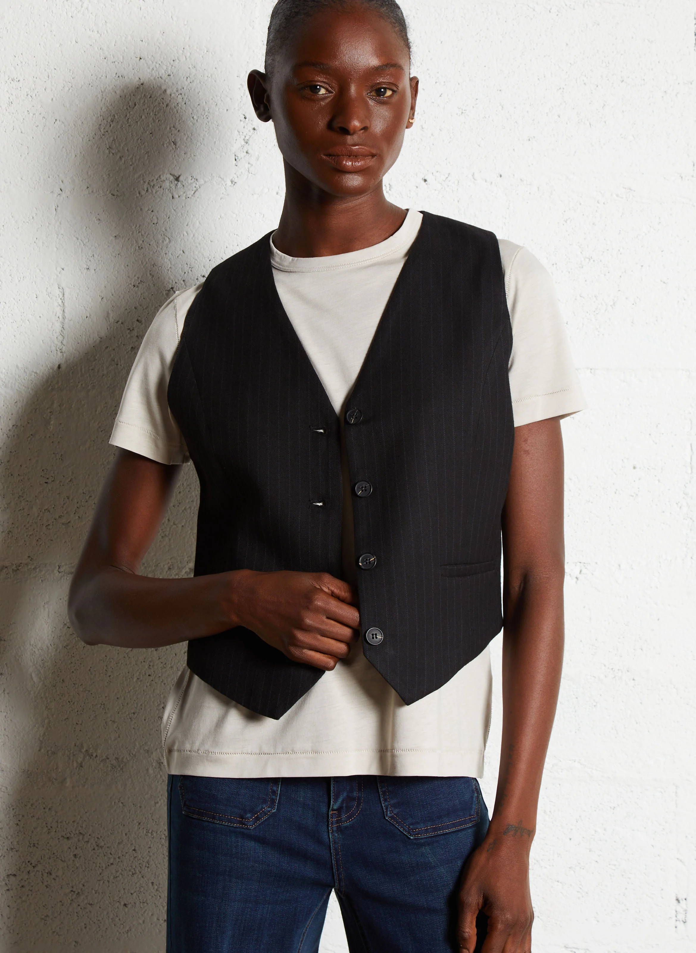 GALLY - Gilet de tailleur rayé | Noir