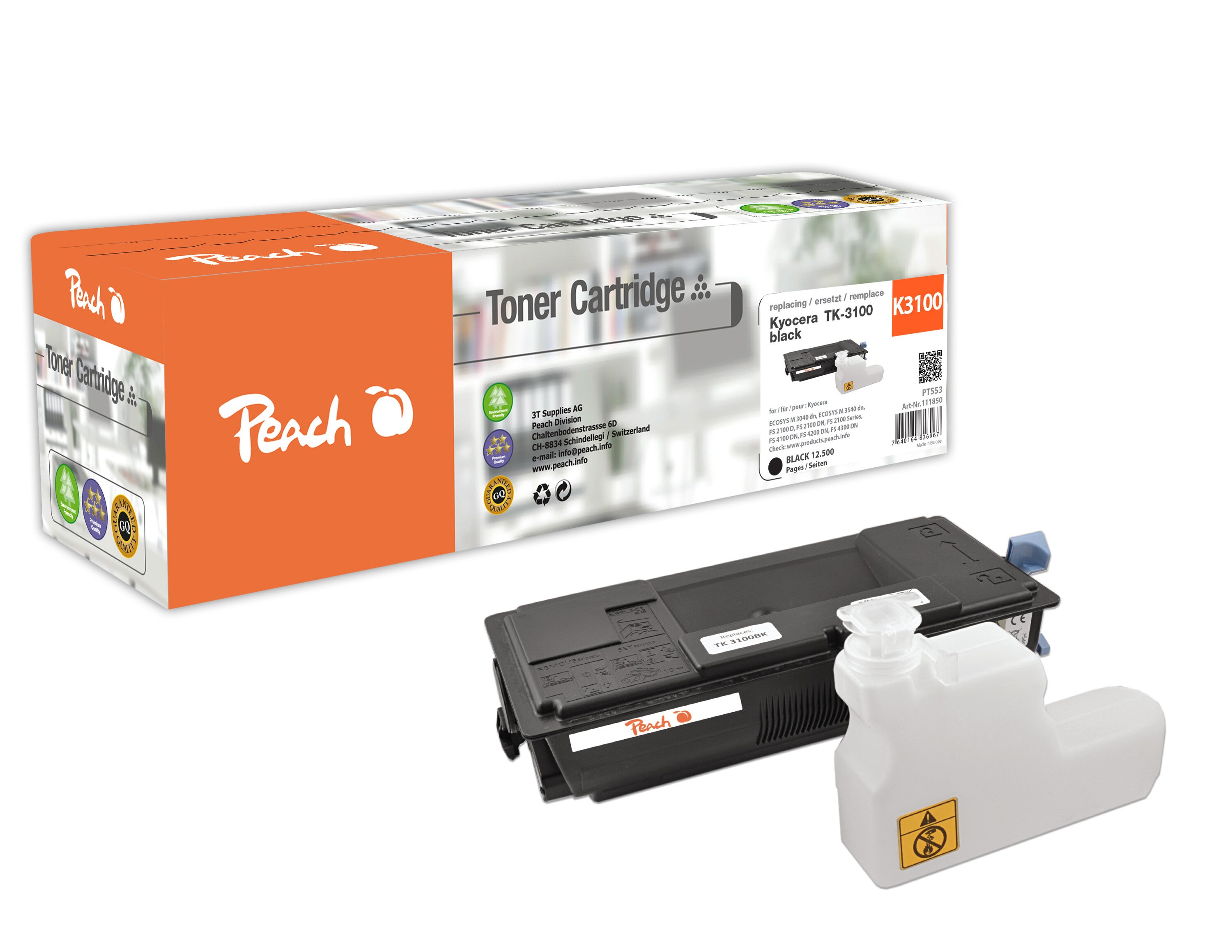 Peach K3100Toner bk ersetzt Kyocera TK-3100 für z.B. Kyocera ECOSYS M 3040 dn, Kyocera ECOSYS M 3540 dn, Kyocera FS -2100 D, Kyocera FS -2100 (wiederaufbereitet)