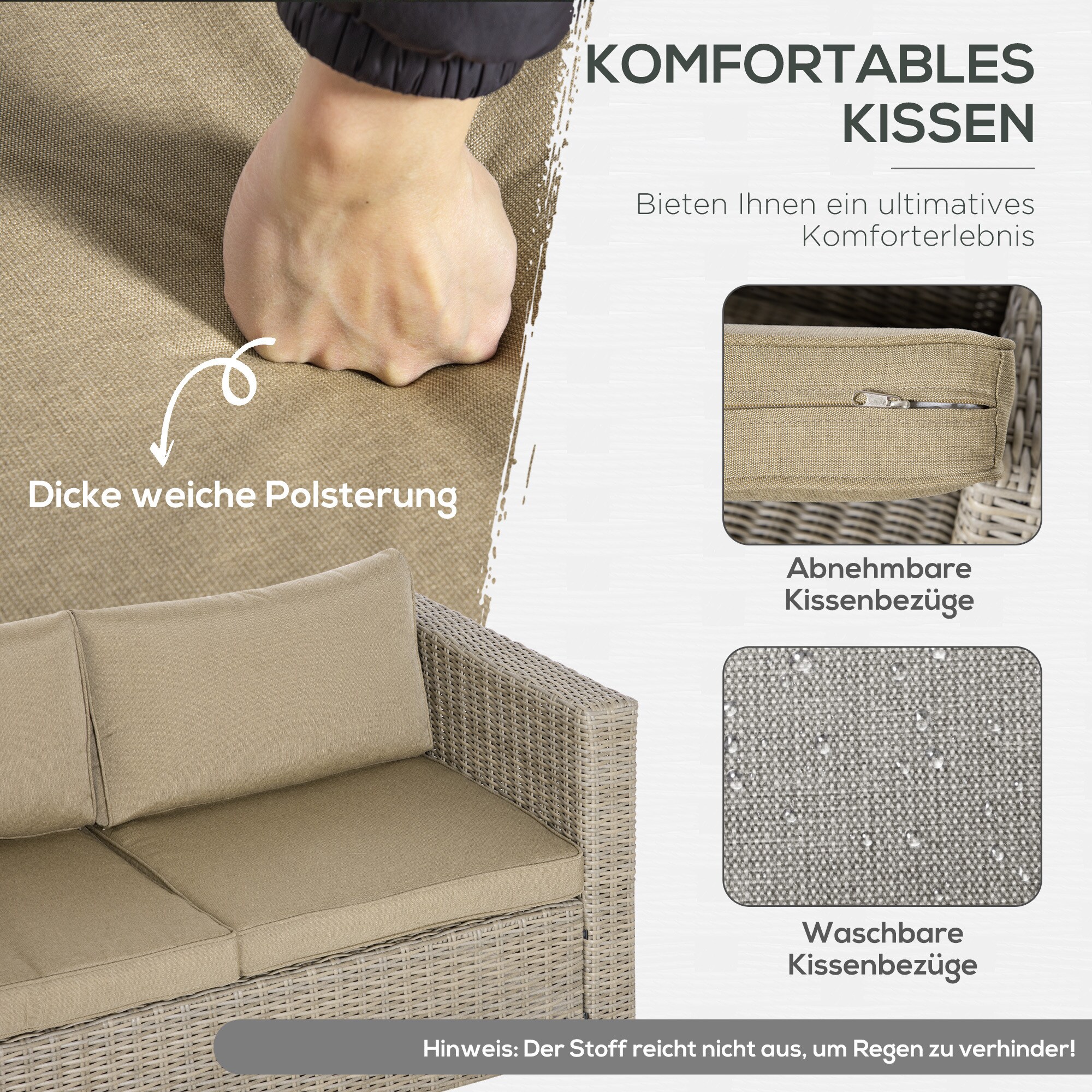 Outsunny Gartenmöbel Set mit Couchtisch bunt 150L x 75B x 65H cm