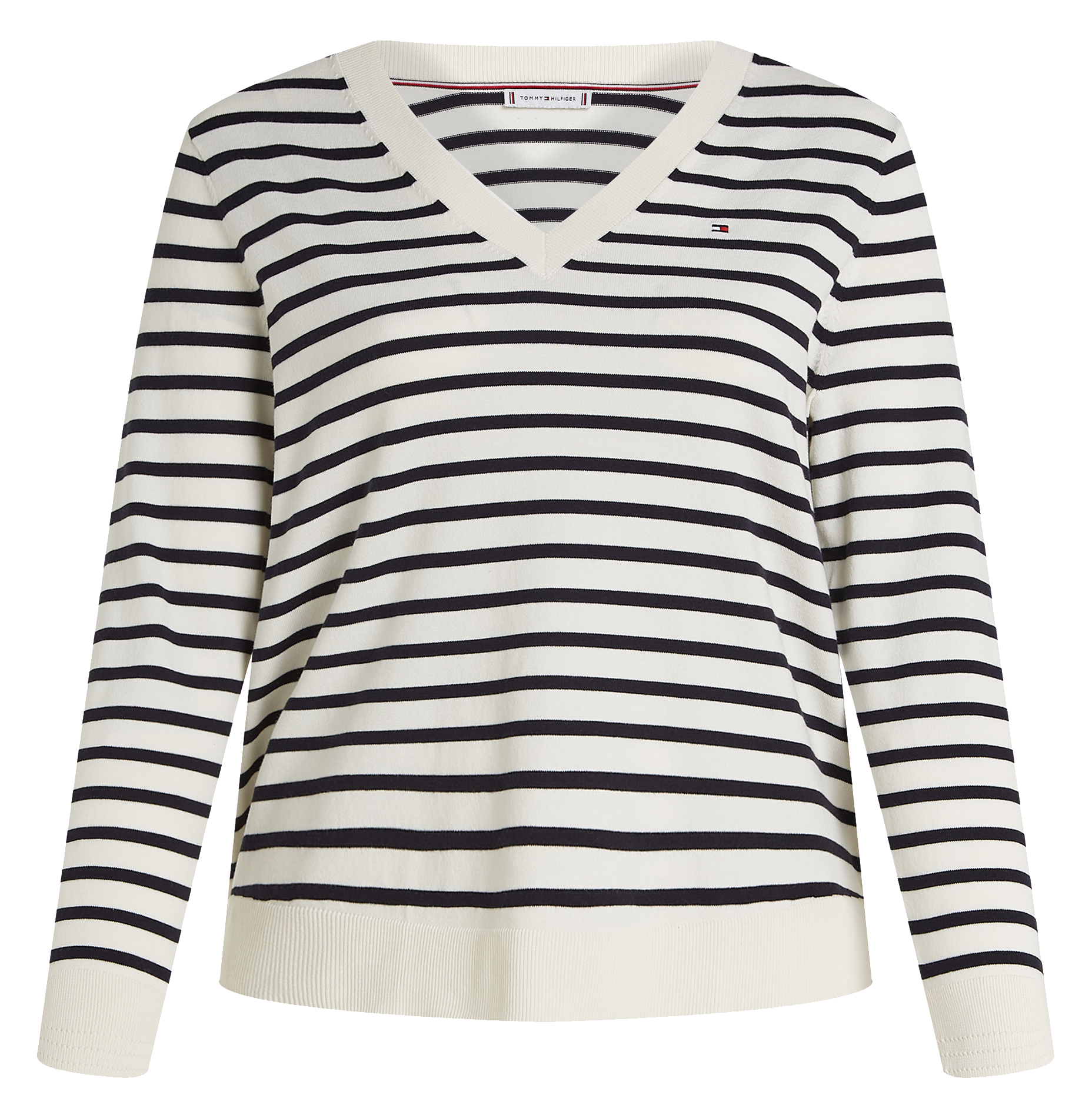 Pull droit col V en coton bio mélangé | Blanc