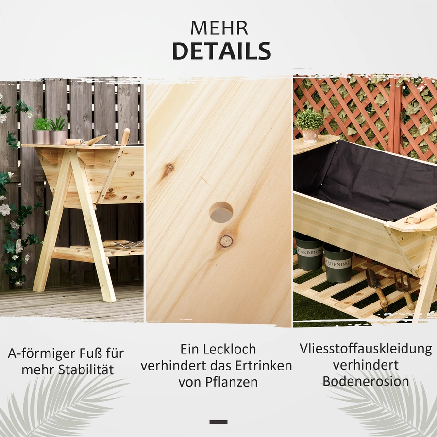 Outsunny Hochbeet mit integriertem Vliesstoff natur