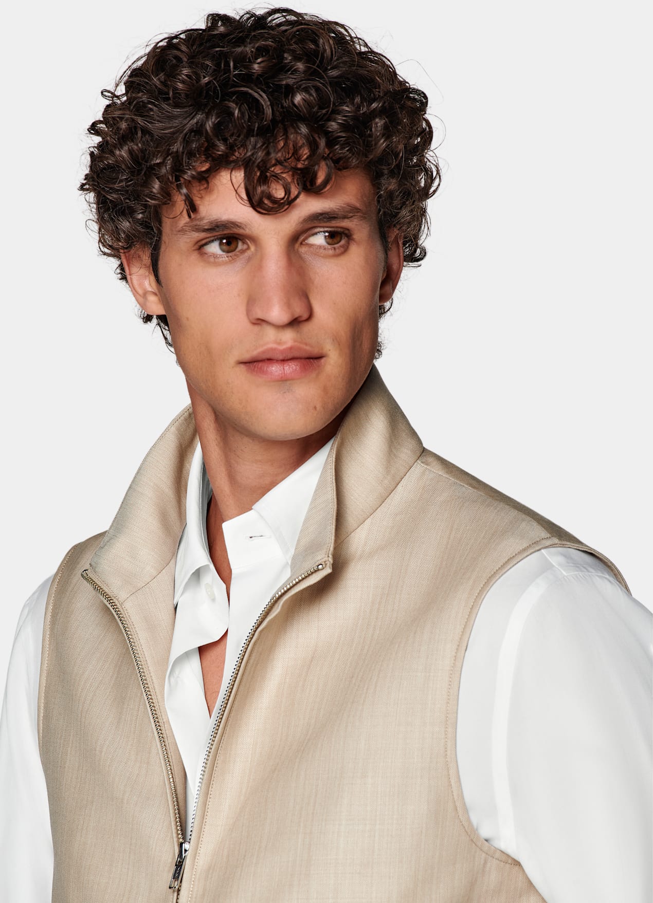 Veste sans manches zippée sable à chevrons