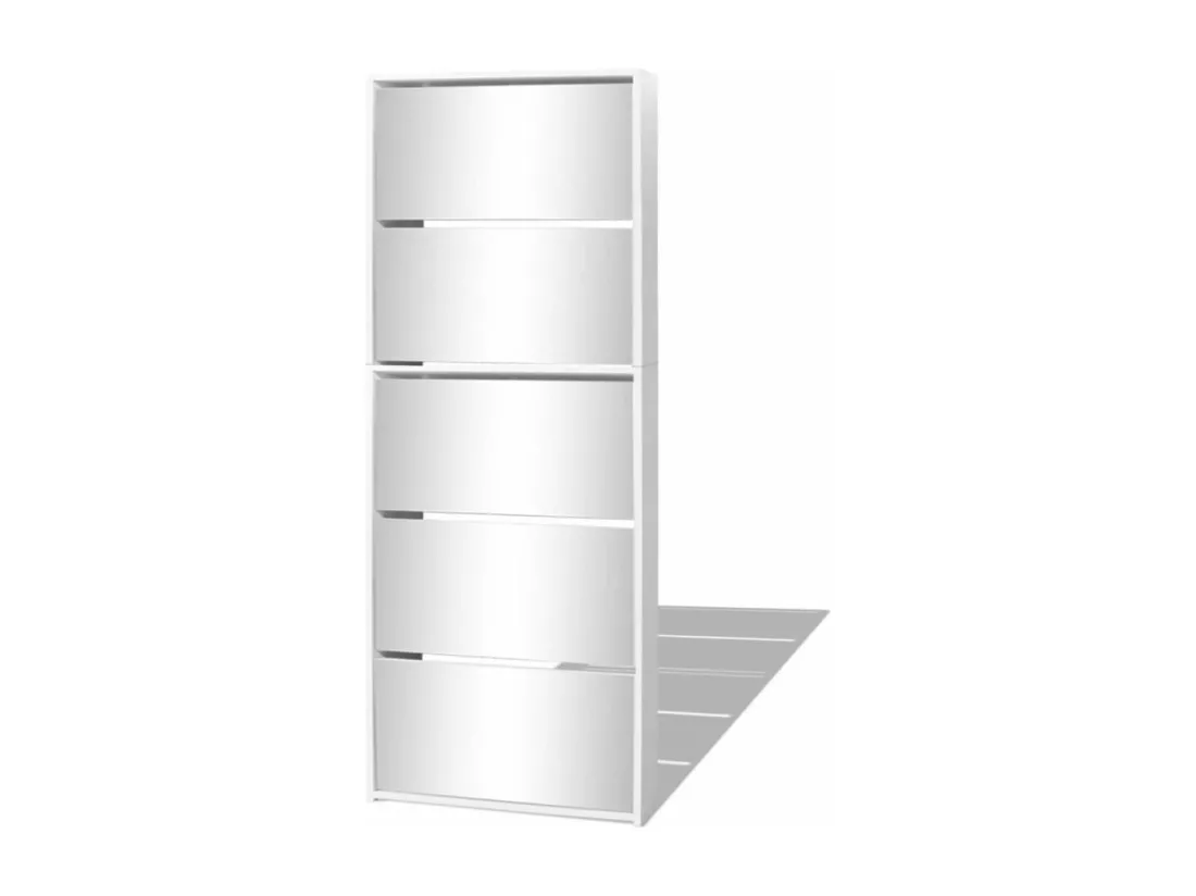 Meuble à chaussures 5 étagères et miroir 63x17x169,5 Blanc
