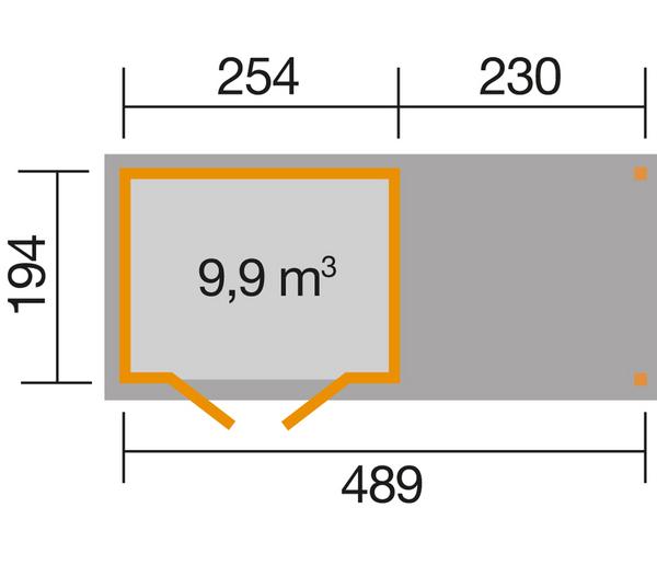 Weka Gartenhaus 321 + 230 cm Anbau