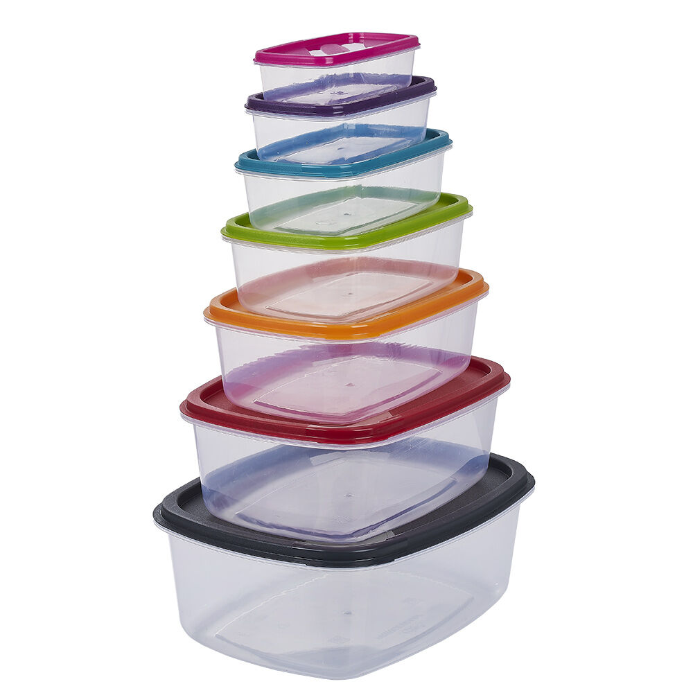Boîte alimentaire en plastique avec couvercle coloré x7