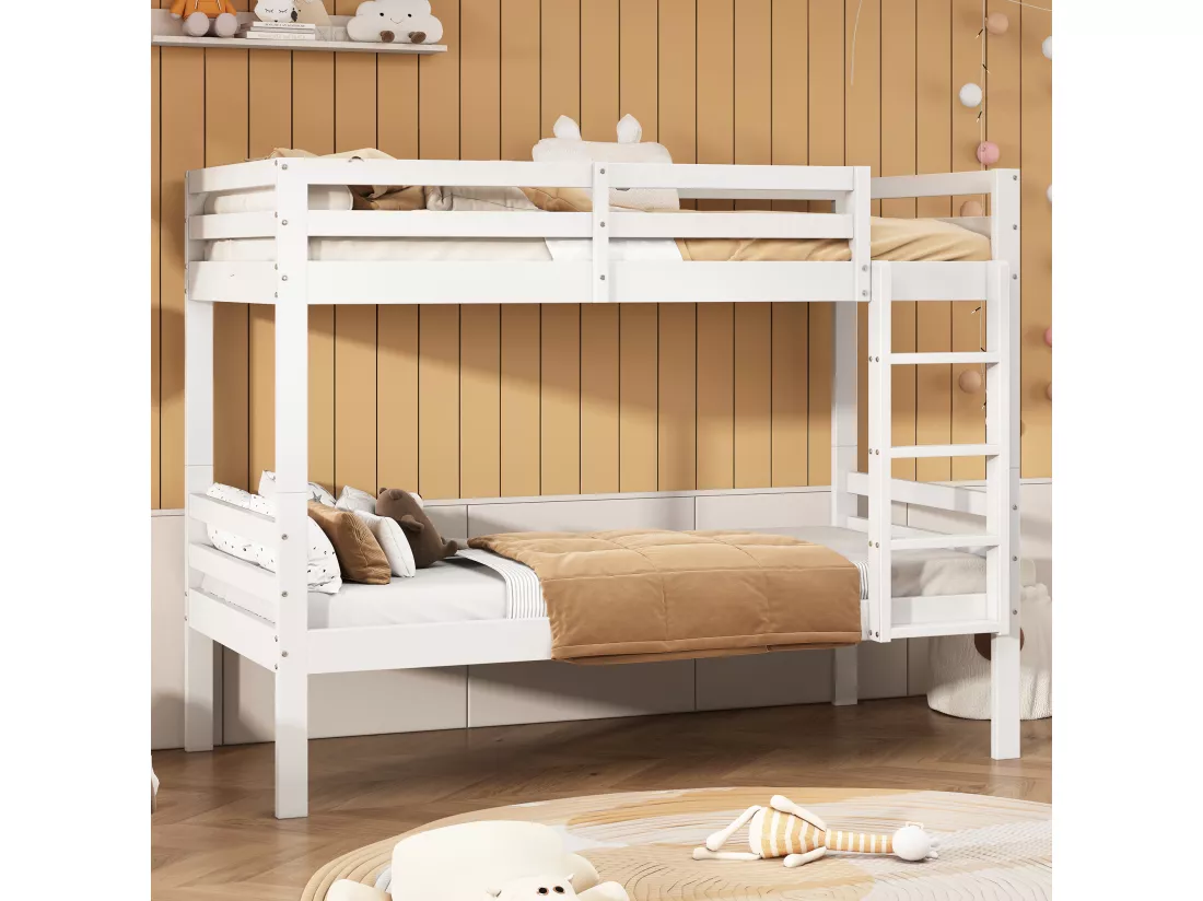 Lits superposés séparables 2 x 90 x 200 cm avec échelle - bois de pin - coloris blanc