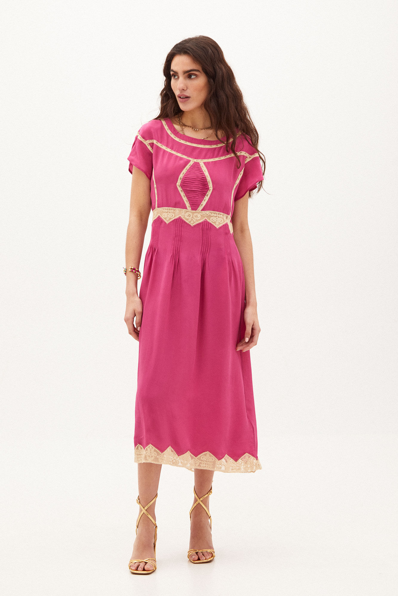 Vestido midi fluido Cristina - Rosa
