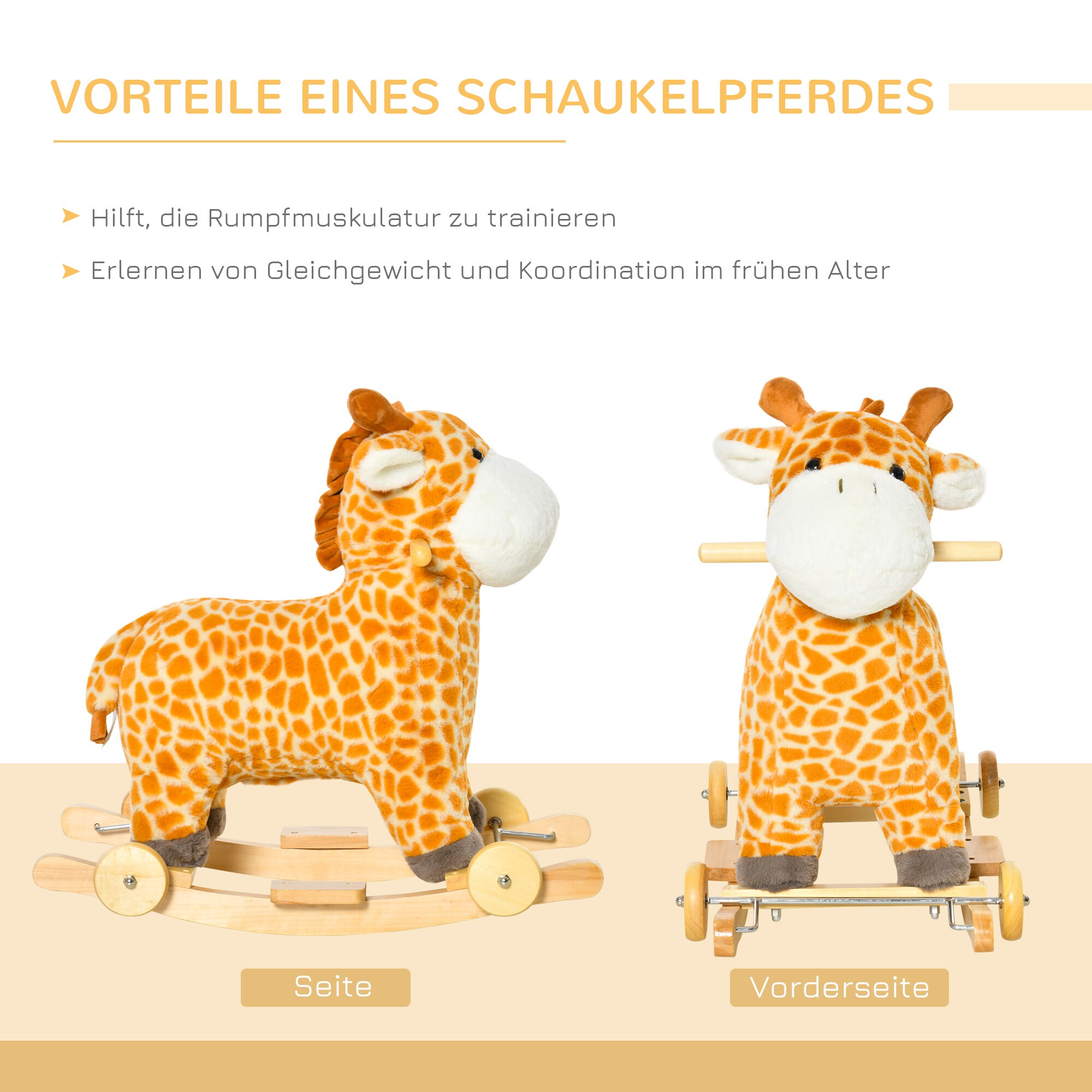 HOMCOM Schaukeltier Spielzeug, Triceratops, Giraffe Gelb 63 x 38 x 63 cm (LxBxH)