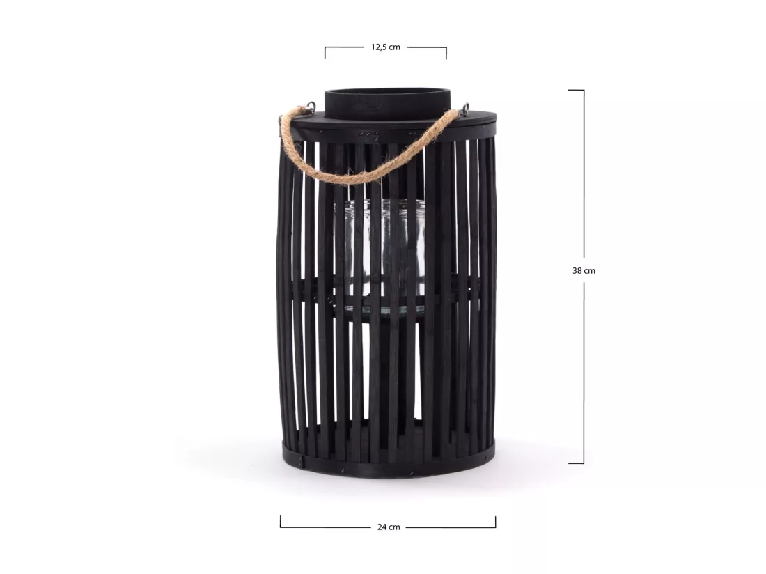 LANTERNE BODENLEUCHTER Midnight | Bambou, noir | avec insert en verre | Porte-bougie, lanterne, chandelier, décoration