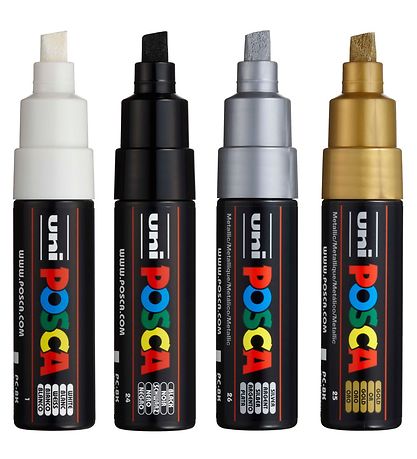 Posca Filzstifte - PC-8K - 4 st. - Schwarz/Weiß/Metallic