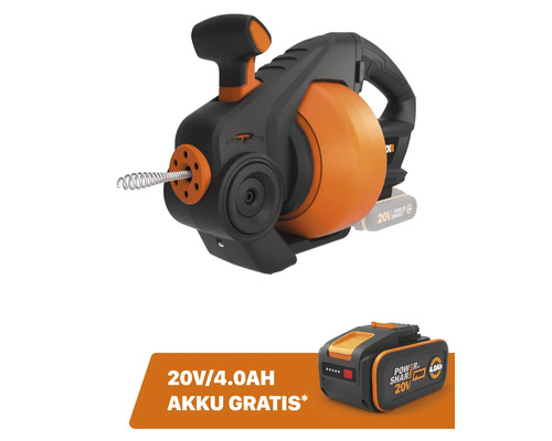WORX 20V 7mm/7,6m snoerloze afvoerontstoppingsspiraal WX891.9 + GRATIS bonusartikel 20V accu WA3644 (4,0Ah)