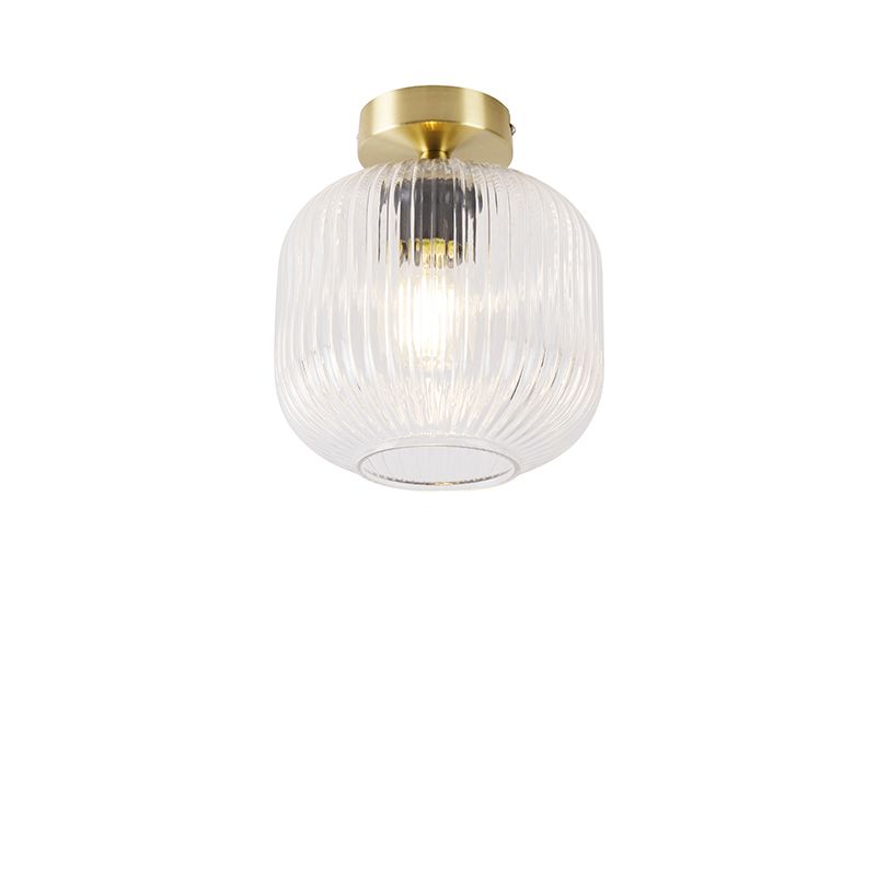 Art Deco plafondlamp messing met helder glas - Karel
