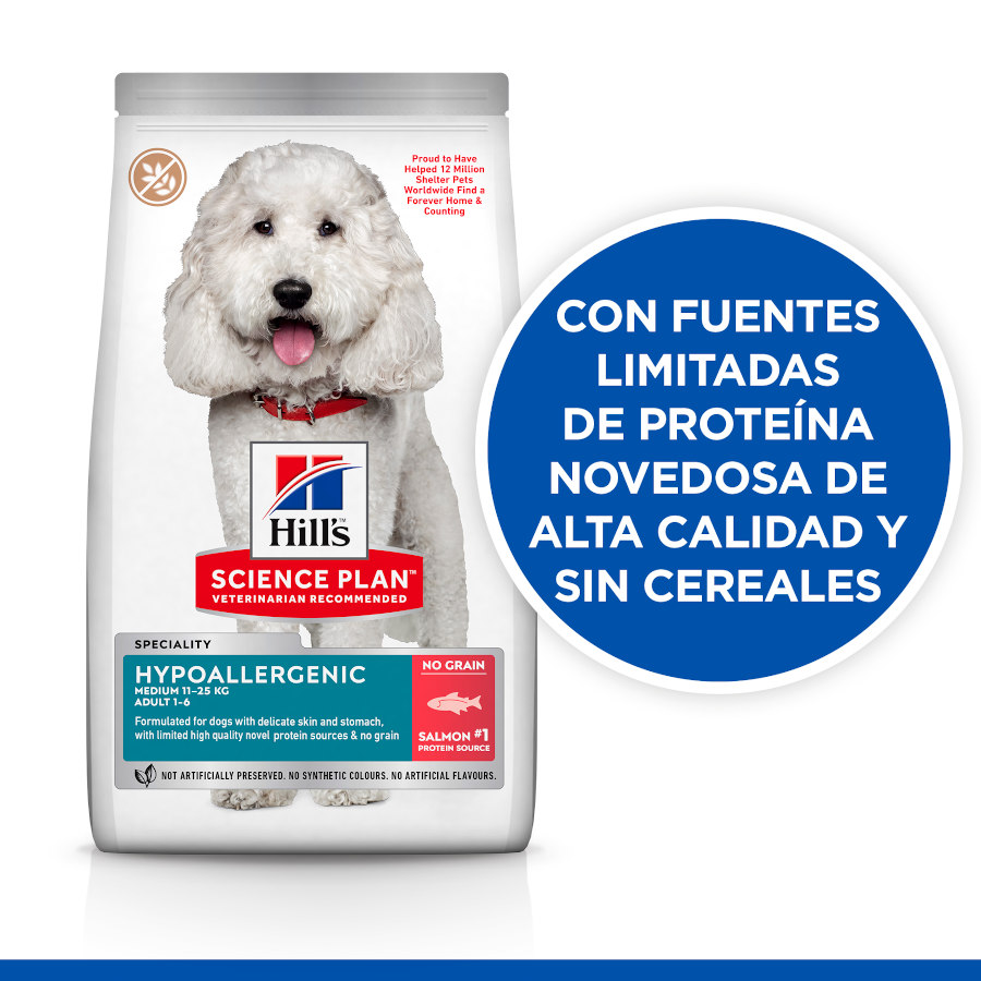 Ração para cães Hill's Science Plan Adult Medium, hipoalergênica, com salmão.