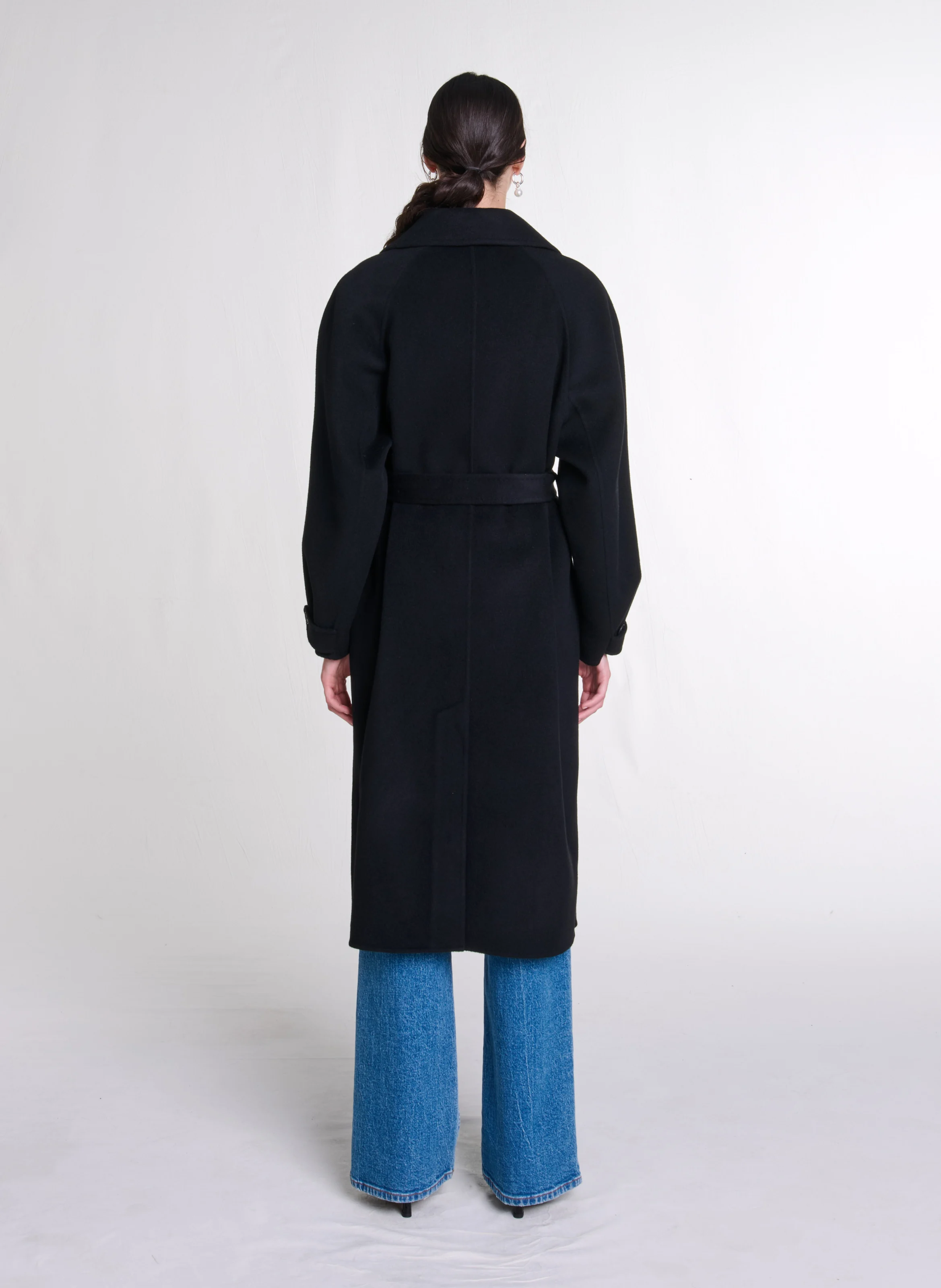 Manteau mi-long double face en laine mélangée | Noir