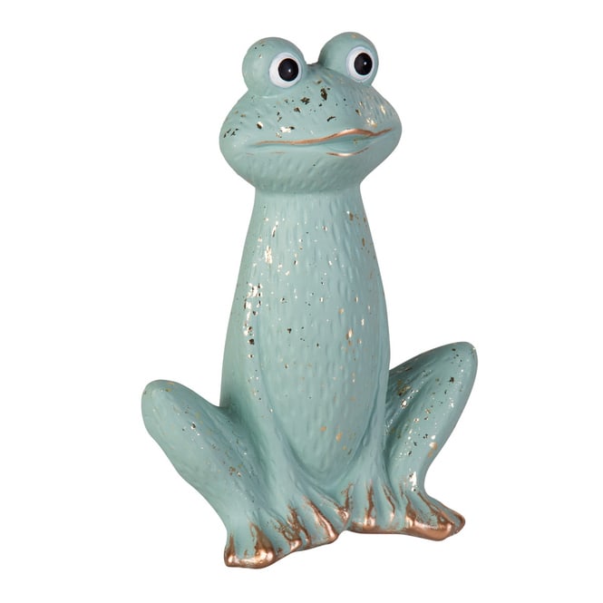 Frosch - sitzend - gold/grau - ca. 13 x 8,5 x 18 cm