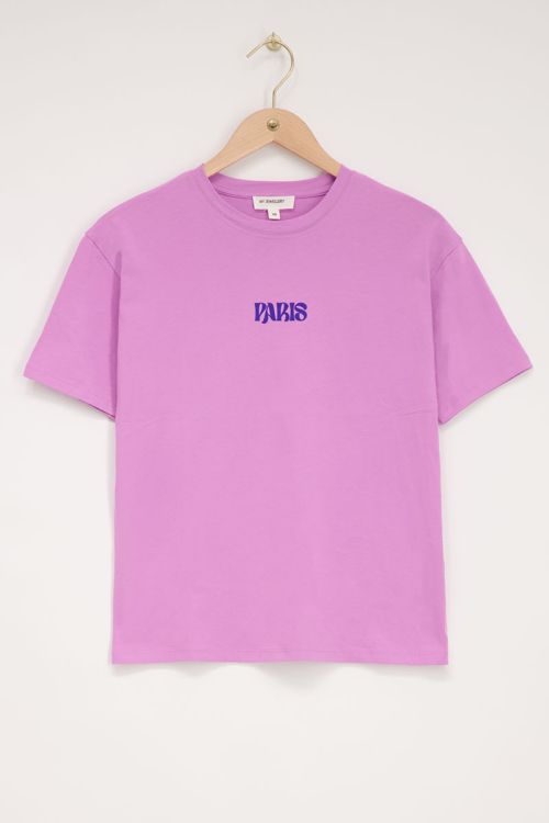 Paars T-shirt Paris met bloemen
