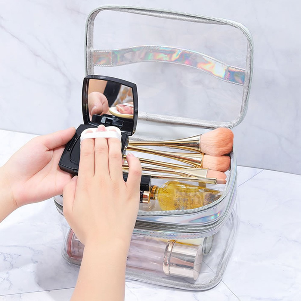 (14x22x13cm) Kosmetik Make Up Tasche Necessaire Organizer Bag - Transparent / Schwarz