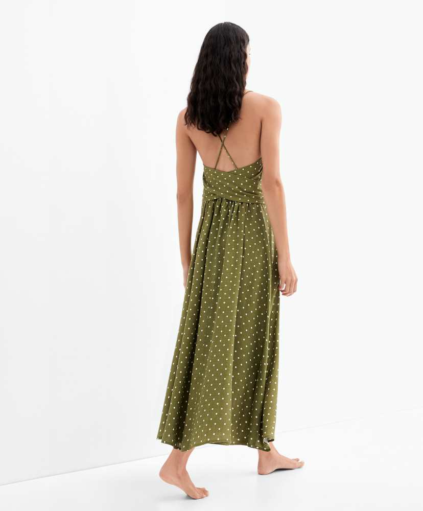 vestido maxi tomara que caia de bolinhas