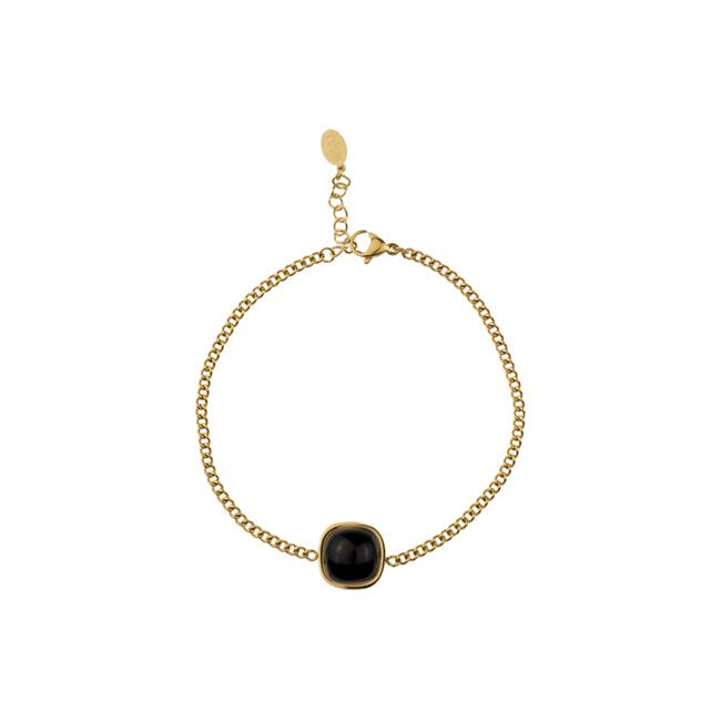 BiSjU Jewellery Armband met Zwarte Natuursteen Gold Plated