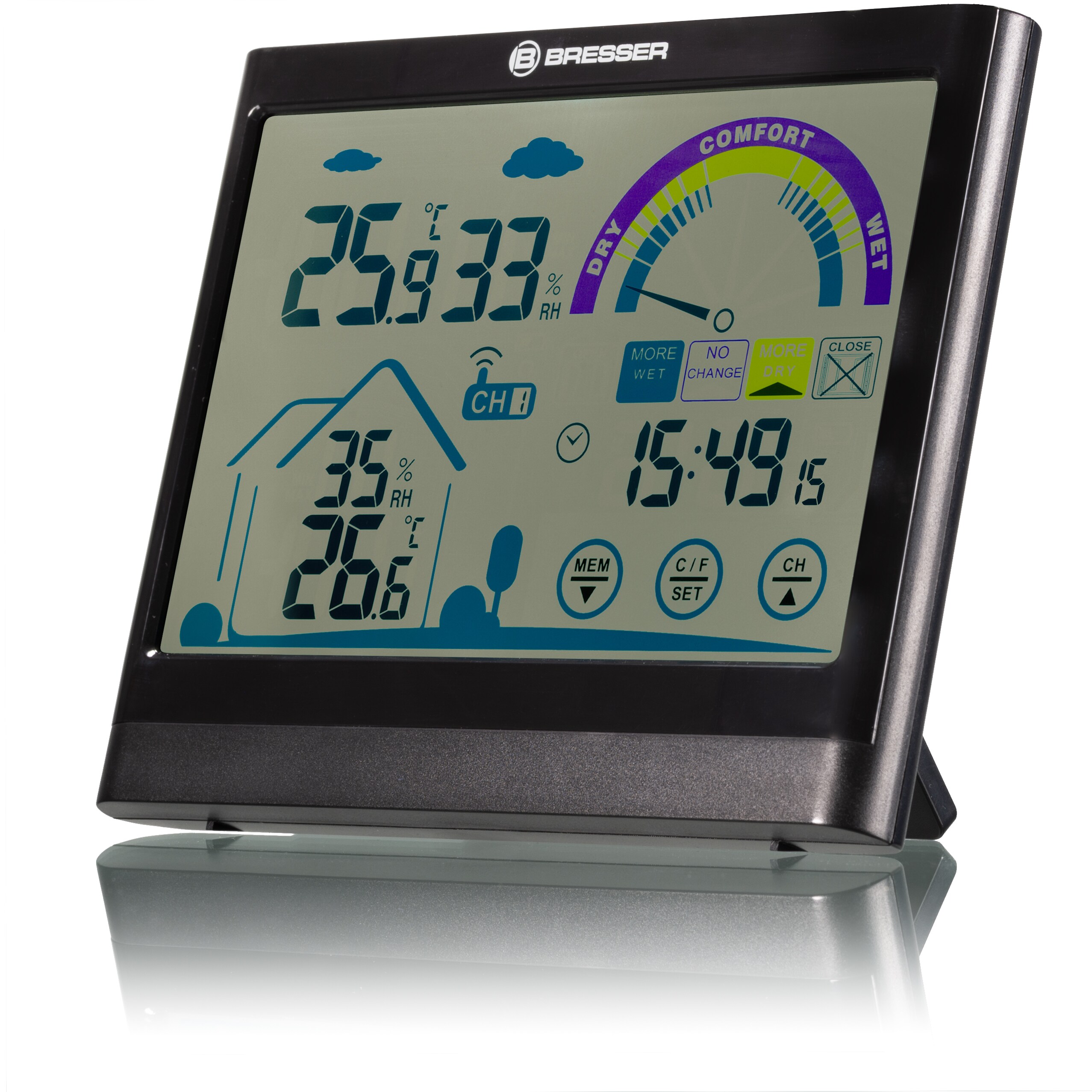 BRESSER VentAir Thermo-Hygrometer mit Touchscreenfunktion und Lüftungsempfehlung