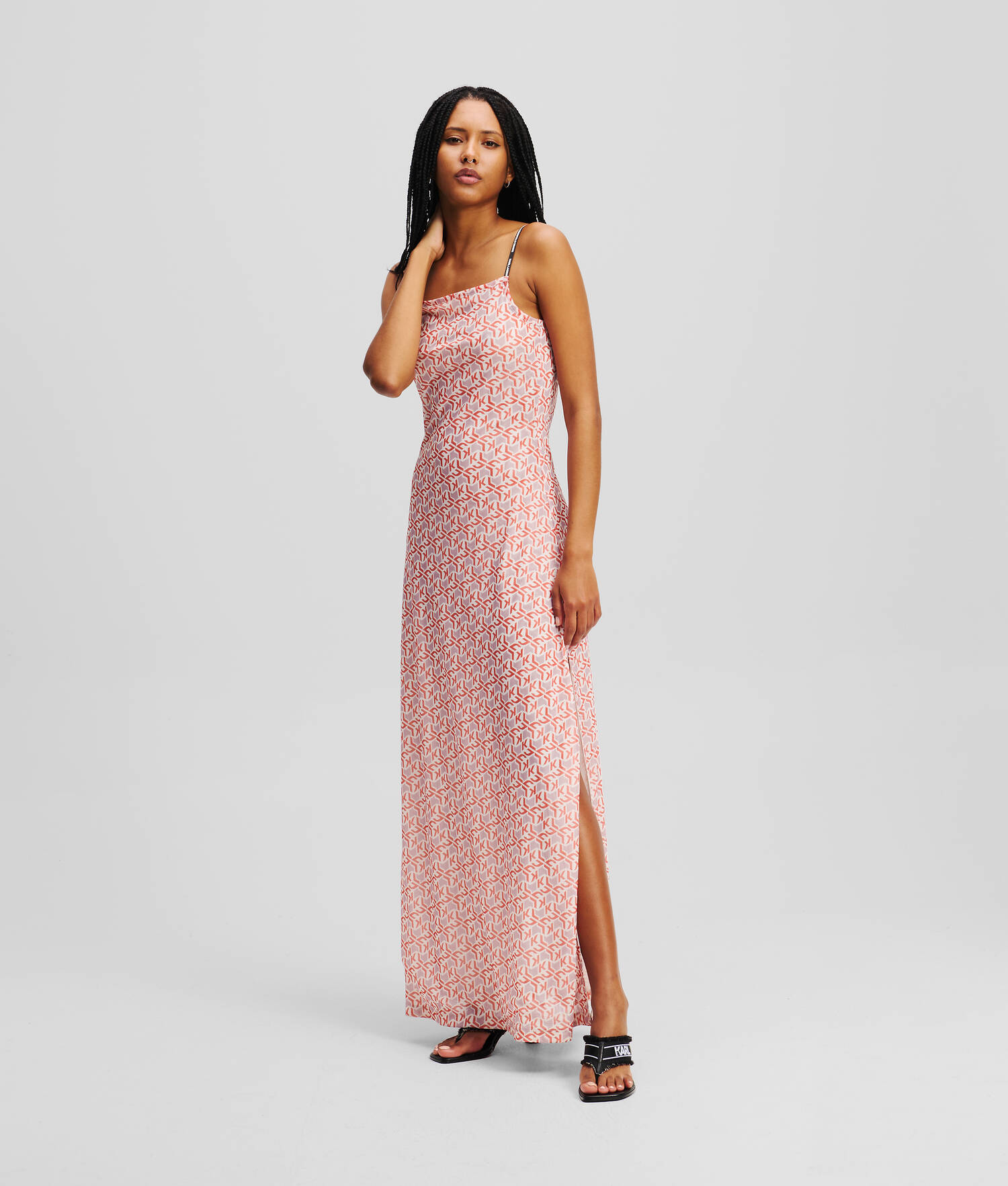 ROBE MAXI EN MESH AVEC MONOGRAM KLJ - Monogramme rouge sur toute la surface