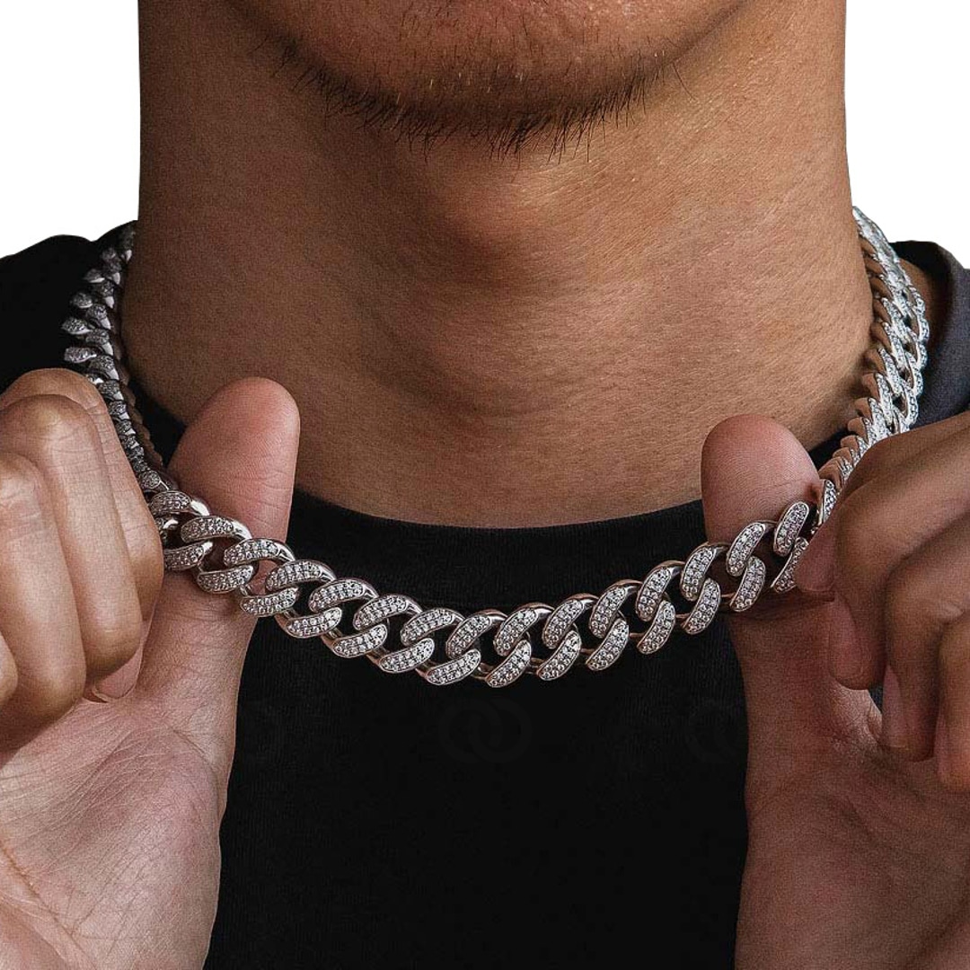 12mm Cuban Link Panzerkette Weiss vergoldet mit Zirkonia