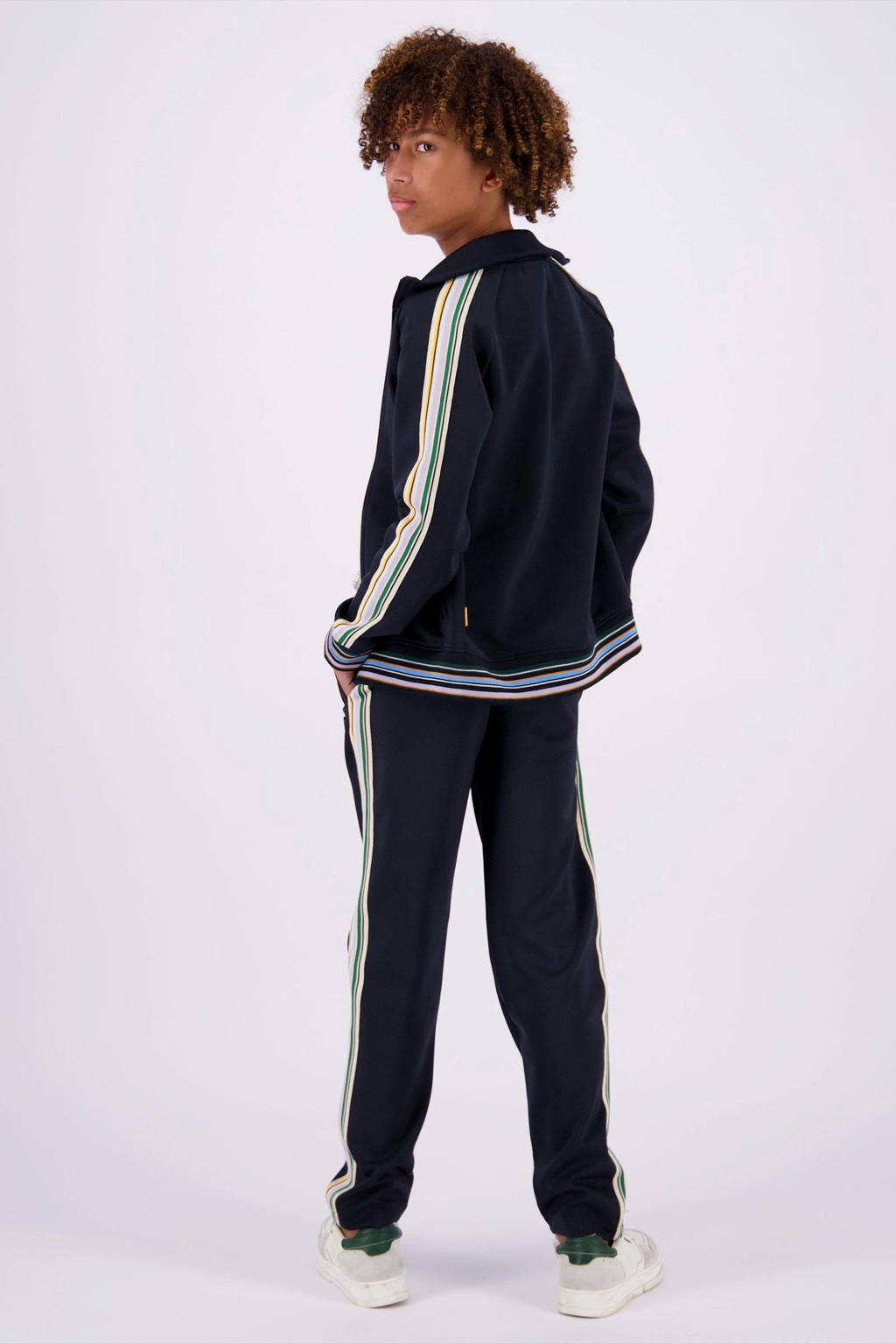 Vingino sweatvest Owin met contrastbies donkerblauw/geel