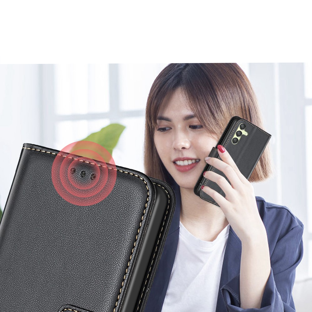 Samsung Galaxy A25 Leder Tasche Flip Cover mit Kartenfächer - Schwarz