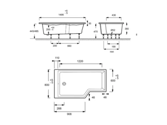 Pack baignoire bain douche 150 x 80 JACOB DELAFON Neo version gauche + tablier