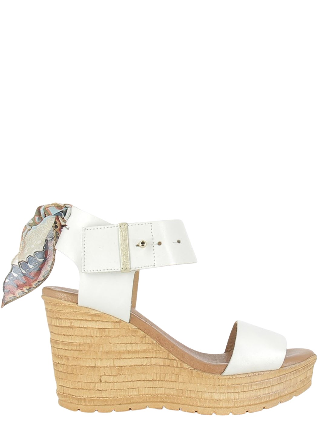 goodstep Sandales compensées femme Jeanne cuir blanc foulard