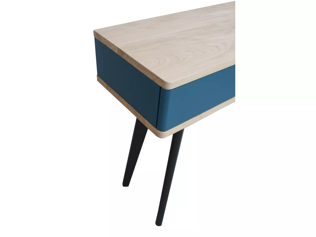 Console chêne blanchi massif et laqué, 2 tiroirs - 120L x 42P
