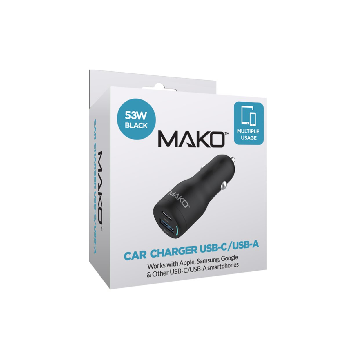 (53W) USB C / USB A Auto KFZ Ladegerät Car Charger Schnellladegerät für Zigarettenanzünder PD QC 3.0 (MACHA00029) - Schwarz