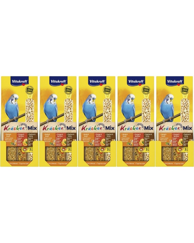 Vitakraft - Bird snacks - 5 x Kräcker Mix Honey/orange/popcorn for budgies (bundle)
