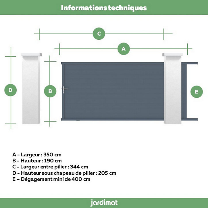 Portail Jardimat coulissant aluminium Alpes gris anthracite - 350 x h.190 cm