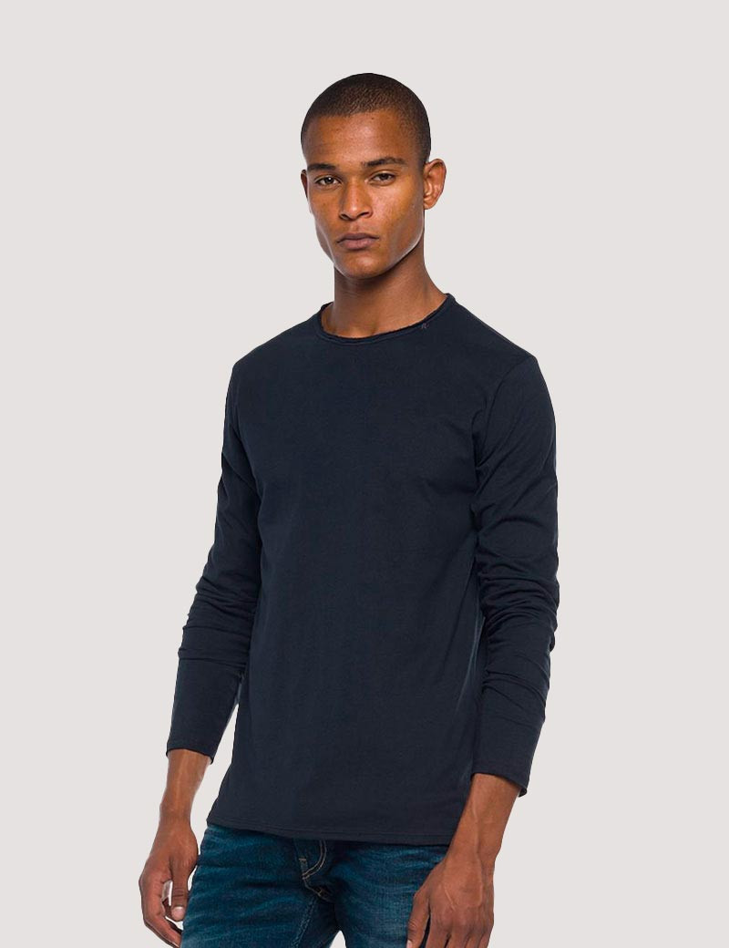 REPLAY T SHIRT HOMME MANCHES LONGUES BASIC COL ROND BLEU FONCÉ